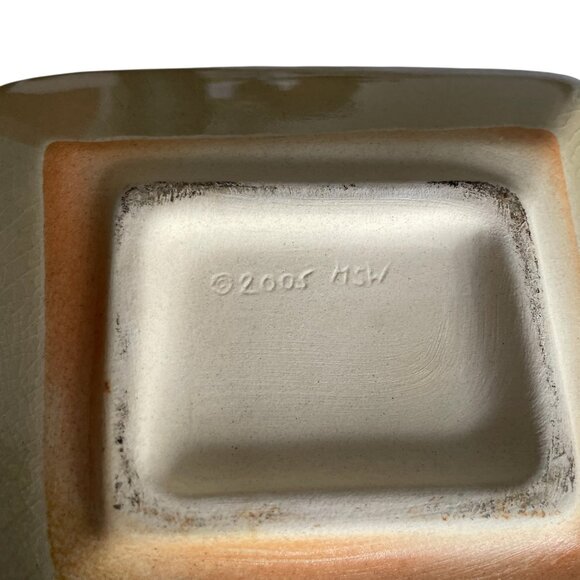 Monroe Salt Works Flower Frog Shallow Square Vase Holly Berries & Leaves Glazed - Picture 5 of 7